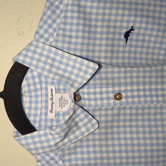 Tommy Bahama Blue + White Gingham Button-Down Shirt Spring Easter Boys 16 XXL - Picture 2 of 5